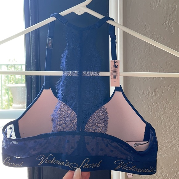 NWT VICTORIAS SECRET Navy Lace Racerback Push up bra - Picture 4 of 6